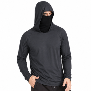 Sweat-shirt à capuche noir pour homme, manches longues, UPF 50, séchage rapide, performance, pêche, couleur unie, pull-over - Product Image 2