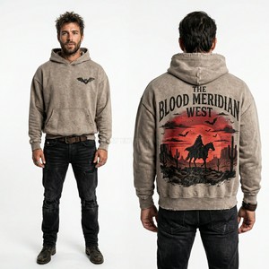 Custom Vintage Wash Acid Wash Hoodie Men Heavyweight Oversized French Terry Streetwear Blood Meridian West Graphic Hoody <b>Maker</b> - Product Image 1