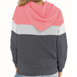 Sweat-shirt à capuche décontracté pour femme en mélange de coton tricoté, avec blocs de couleur et poches, coupe classique, idéal pour l'automne - Product Image 6