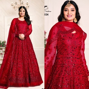 Ensemble Anarkali ethnique indien pakistanais tendance avec dupatta en résille brodé, personnalisable, pour femme, idéal pour les mariages et les fêtes traditionnelles - Product Image 1