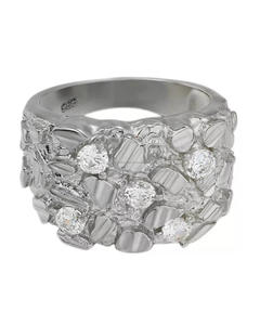 Anillos de compromiso y boda personalizados de plata de ley 925 maciza, chapados en rodio, con incrustaciones de circonitas NUGGET Pinky, engaste de púas, estilo Hip Hop Rapper, corte 'Ice Cut' - Product Image 5