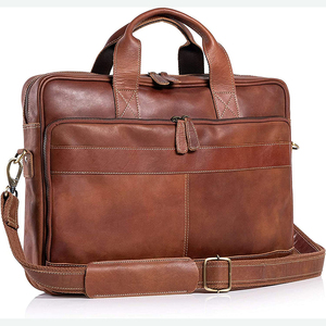 Unisex Genuine Leather Soft Business Travel Crossbody Laptop Briefcase with Zipper Closure Durable 13-16 Inch - Product Image 1