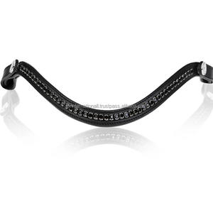 Diadema de Cuero Acolchada para Caballo con Cristales Negros de Lujo, Diamantes de Imitación, Diseño Ondulado Elegante y Botones de Acero Inoxidable - Product Image 2