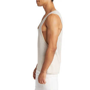 Men's Light <b>Blue</b> Solid Knitted V-Neck Tank <b>Top</b> Breathable Casual Style 100% Cotton - Product Image 4
