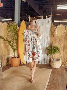 Vestido Túnica Blanco de Algodón con Bordado Floral para Mujer, Ropa Étnica Elegante, Cuello en V, Mangas Tres Cuartos, Vestido Corto - Product Image 3
