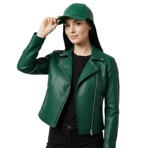 Veste de moto en cuir vert durable pour femmes, sur mesure, vente en gros, prix d'usine, style motard authentique, manteau pour femmes, service OEM - Product Image 1
