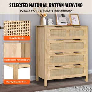 Cassettiera Boho in Rattan Naturale a 4 Cassetti con Ampio Spazio di Archiviazione per Camera da Letto e Soggiorno in Stile Rustico - Product Image 4