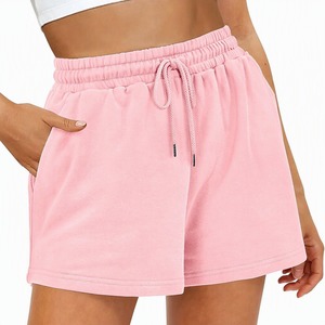 Women's White Cotton Fleece Shorts High <b>Waist</b> Drawstring Casual Loose Fit Breathable Knitted Regular Style Wholesale Supplier - Product Image 2