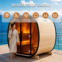 Sauna en bois d'extérieur Foggy Lake, type capsule, en pin thermique, avec verre trempé de 8 mm et chauffage, pour terrasse, cabane ou chalet au bord du lac
