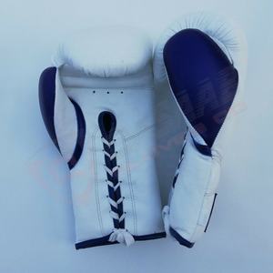 Heavyweight Leather <b>White</b>-Blue Cheap Custom Professional Boxing Laced-Up <b>Gloves</b> Hot Sale Factory Customization-Logo Boxing <b>Glove</b> - Product Image 4