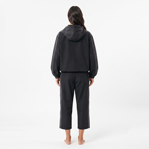 Women's Oversized Nylon <b>Zip</b> Front Cropped Jacket Long Sleeve Drawstring Side Stripe Pants Sportswear Set Two Piece Oversized - Product Image 2