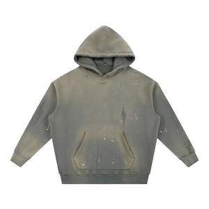 Sudadera con capucha de algodón 100% para hombre, estilo vintage, gris nube, con doble capucha, patchwork y efecto desgastado, para otoño, venta al por mayor, personalizada, estilo streetwear. - Product Image 5