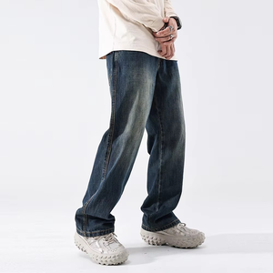 Pantalon en jean bleu foncé coupe ample sur mesure pour homme – Jean baggy hip-hop de haute qualité pour homme - Product Image 5