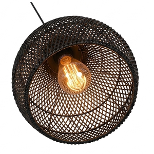 Lámpara colgante de ratán negro premium, moderna, con tapa de madera, estilo bohemio chic, lámpara de bambú para el hogar, restaurante, cafetería. - Product Image 2