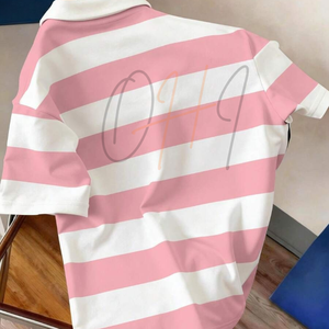 Camiseta de Golf de Verano para Hombre, de Manga Corta, de Algodón, Informal, Transpirable, de Color Rosa y Blanco, con Logotipo Personalizado - Product Image 2