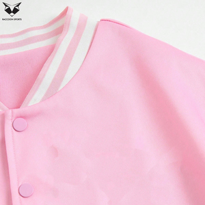 Newest Pink Varsity Jacket Full Sleeve Contrast Color Solid Design Turn-<b>down</b> Collar Regular Fit Spring Wear Women's Outerwear - Product Image 6