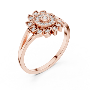 Bague Halo Florale Vintage Or Rose avec Diamants de Laboratoire, Bague Élégante à Motif Floral pour Femme, Cadeau d'Anniversaire - Product Image 1