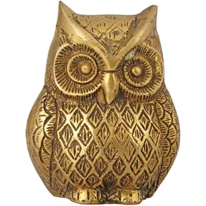 Escultura de Búho de Latón Hecha a Mano, Figura Animal Grabada, Diseño Tradicional, Decoración de Mesa para Sala de Estar - Product Image 1
