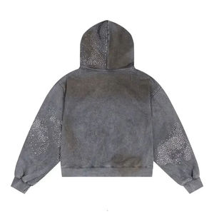 <b>Mens</b> Rhinestone Hoodie Zip Up Oversized Streetwear <b>Fleece</b> Sweatshirt <b>Mens</b> <b>Grey</b> Studded Zip Hoodie Crystal Embellished Streetwear - Product Image 1