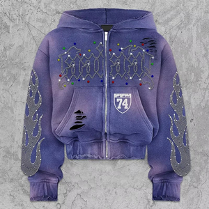 เสื้อฮู้ดซิปประดับเพชรหลากสีสำหรับผู้ชาย สไตล์สตรีทแวร์ ผ้าฝ้ายฟลีซระบายอากาศดี ขายส่งจากโรงงาน ราคาดีที่สุด - Product Image 2