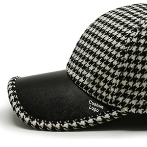 Gorra de Béisbol a Cuadros Unisex, Ajustable, con Cierre Magnético, 6 Paneles, 100% Poliéster Satinado, Diseño de Pata de Gallo en Blanco y Negro, Estilo Casual - Product Image 6