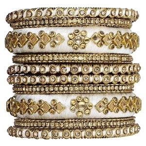 Gold Plated Faux Handmade Kundan Studded Blue Silk Thread Ethnic Bangles Jewellery for Women Fashion Bangles For Girls Festive - Product Image 3