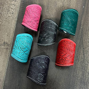 Custom Handmade Tooled Leather Scarf Holder Western Wear Cowgirl Fashion Accessory for <b>Bandanas</b> Wild Rags and Neck Scarves - Product Image 4