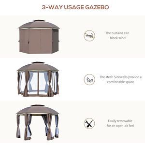 Gazebo/Pergola 12x12 Marrone in Acciaio Paradise Party Tent a Doppio Tetto con Tende e Zanzariere - Product Image 6