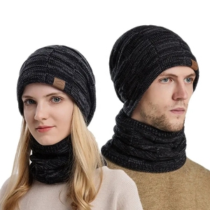 Ensemble bonnet et écharpe d'hiver, bonnet chaud en tricot doublé de polaire, cache-cou unisexe, ensemble deux pièces - Product Image 6