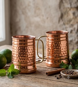 Classic Pure Copper Moscow Mule <b>Mug</b> Hammered Finish Handmade <b>Reusable</b> with Handle for Home Party ILAHI's Uttar - Product Image 4