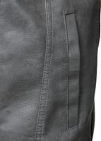 Blouson Trucker Homme Hiver Personnalisable en Similicuir PU Gris Cendré avec Col Revers Pointu et Double Poche à Rabat à Boutons Pression sur le Devant