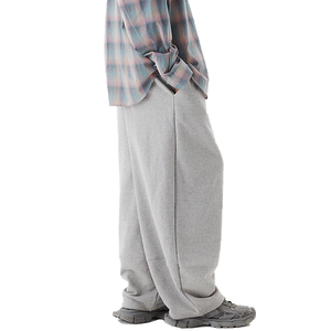 Men's Gray <b>Elastic</b> <b>Waist</b> Casual Sweatpants Knitted Breathable Midweight Autumn Wear Side Pockets - Product Image 4