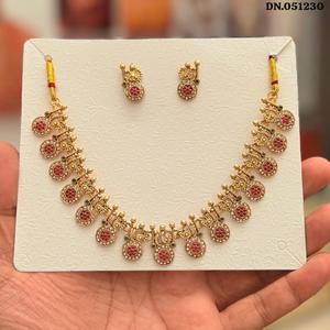 High Quality Traditional Tempal Laxmi Gold-Plated Flower Design Coin Necklace Earrings <b>Set</b> Crystal Rhinestone Ethnic Wedding - Product Image 1