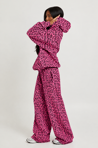 Pantalon large rose imprimé léopard pour femme, taille haute, coupe décontractée, style streetwear tendance, vente en gros - Product Image 6