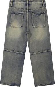 Vaqueros de mezclilla para hombre, lavados a la piedra, de pierna ancha, corte holgado, talla grande, cintura media, estilo casual urbano, 100% algodón, con bolsillo de parche - Product Image 2