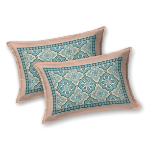 Heritage <b>King</b> <b>Size</b> Cotton Bedsheet <b>Teal</b> Mughal Hand Block Print with Pillow Covers for Home Hotel <b>Bedding</b> - Product Image 4