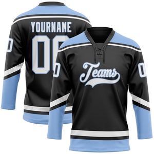 Maillot de hockey personnalisé OMMIZ INDUSTRY noir, blanc, violet-gris, avec lacets au col – Meilleures ventes en gros - Product Image 3