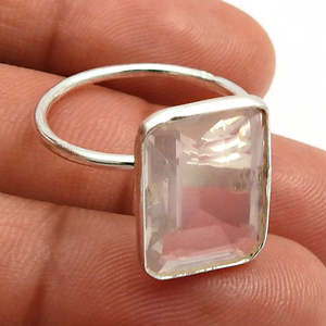 Hot Selling Classic Fine Jewelry 925 Sterling <b>Silver</b> <b>Ring</b> Faceted <b>Emerald</b> Shaped Rose Quartz Gemstone Wholesale Bohemian <b>Ring</b> - Product Image 4