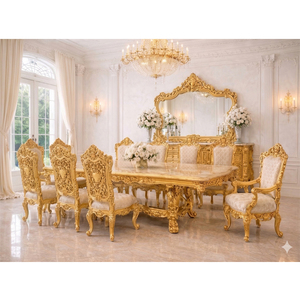 ชุดโต๊ะรับประทานอาหารไม้หรูหราสไตล์มหารานี พร้อมการตกแต่งสีทอง งานสั่งทำคุณภาพสูง สำหรับ 8 ที่นั่ง เฟอร์นิเจอร์ห้องรับประทานอาหาร ลดราคาในออสเตรเลีย - Product Image 1