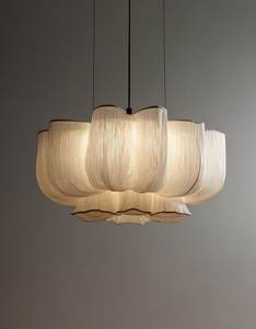 Lampe suspendue minimaliste à 3 niveaux en tissu de lin avec accent en bois, luminaire de plafond pour salle à manger, lumière de Noël - Product Image 6