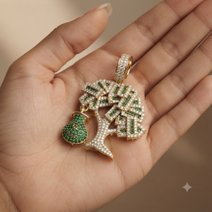 Collar de Plata Sólida 925 con Colgante de Diamante Cultivado en Laboratorio, Diseño de Bolsa de Dinero de la Suerte con Símbolo de Dólar y Árbol, Amuleto Personalizado de la Riqueza - Product Image 4