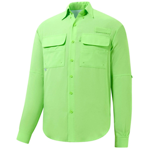 เสื้อเชิ้ตแขนยาวสีเขียวล้วนสำหรับผู้ชาย ทรงปกติ ผ้าฝ้ายแห้งเร็ว - Product Image 1