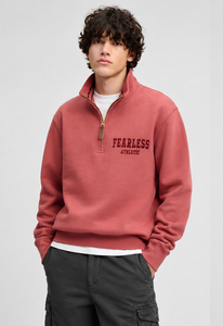 Sweat-shirt à col montant zippé rouge pour homme Fearless Athletic, coupe classique, couleur unie, décontracté, pour l'automne, en molleton épais - Product Image 1