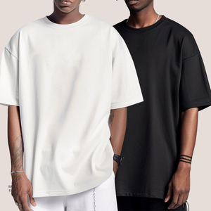 Camiseta de algodón de color liso para hombre, estilo oversize, cuello redondo, manga corta, informal, de punto, con hombros caídos - Product Image 6