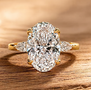 DEF Color VS VVS Clarity IGI Certified 10K 14K 18K Solid Gold Oval & Pear Natural Diamond Ring <b>Three</b> Stone Ring Engagement Ring - Product Image 6