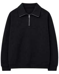 Men's <b>Black</b> Quarter Zip Fleece Sweatshirt Regular Fit Solid Color Casual Turn-down Collar Autumn Wear - Product Image 1