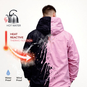 Chaqueta negra termocrómica rosa personalizada a la moda, ropa de calle, reactiva al calor y al agua, cortavientos, impermeable, para hombre - Product Image 4