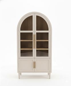 Meuble de rangement arqué en bois d'hévéa et placage de chêne, éco-responsable, 4 compartiments, pour salon, mobilier moderne pour la maison - Product Image 1
