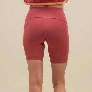 Shorts de sport pour femmes à taille haute, couleur unie, avec poches, respirants, taille élastique, en tissu tricoté, spandex et nylon - Product Image 5