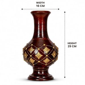 Rustic Wooden Flower <b>Vase</b> Brass Decorative <b>Vase</b> Handmade Sheeshamwood Tabletop Decor for Home Office - Product Image 3